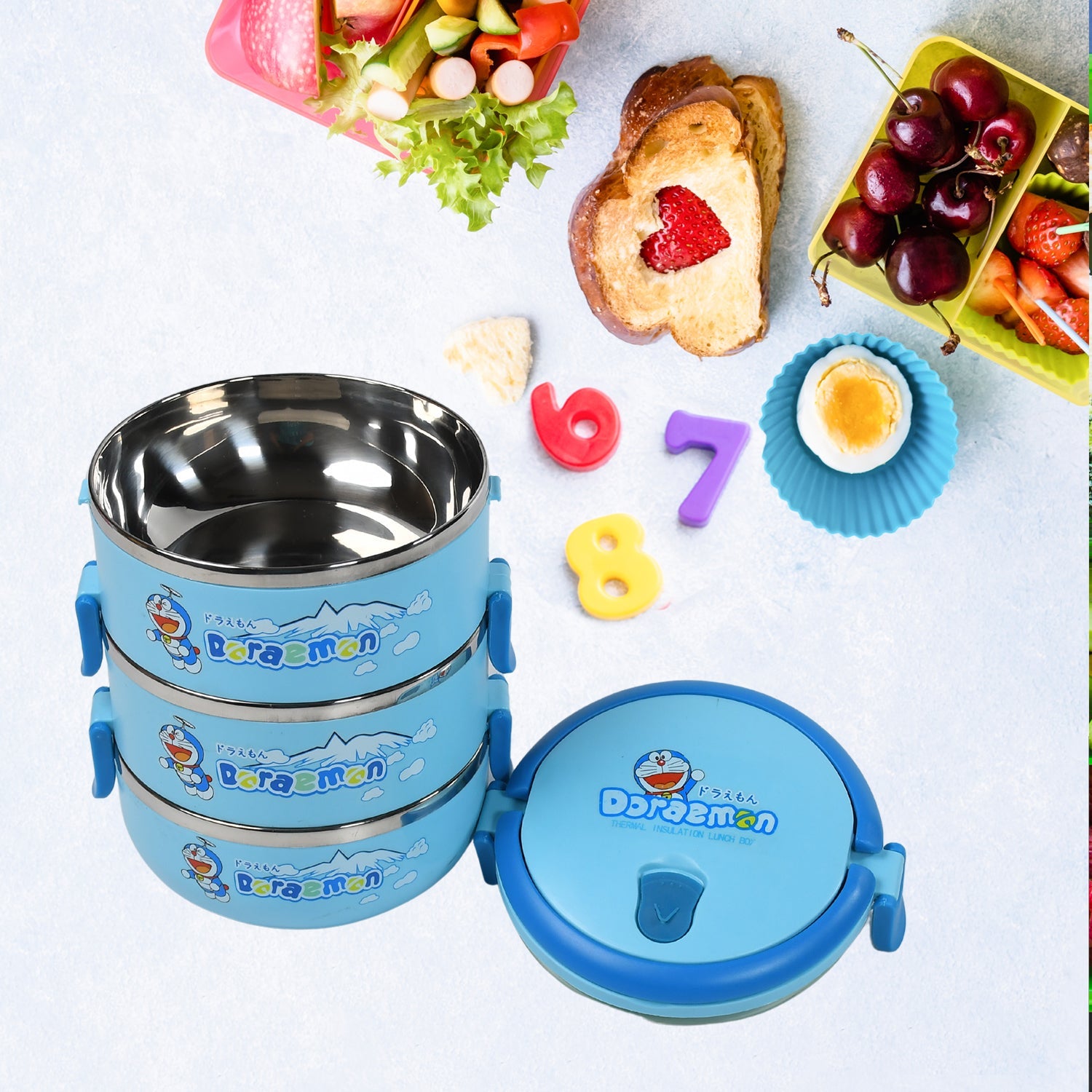 2872A 3 Layer Doraemon Lunch Box Tiffin High Quality Steel Lunch Box 3 Layer Tiffin For School ,Office & Traveling Use DeoDap 2872A 3 Layer Doraemon Lunch Box Tiffin High Quality Steel Lunch Box 3 Layer Tiffin For School ,Office & Traveling Use DeoDap